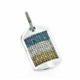 4.56Cts TW Blue White and Yellow Diamond Dog Tag 14Kt White Gold